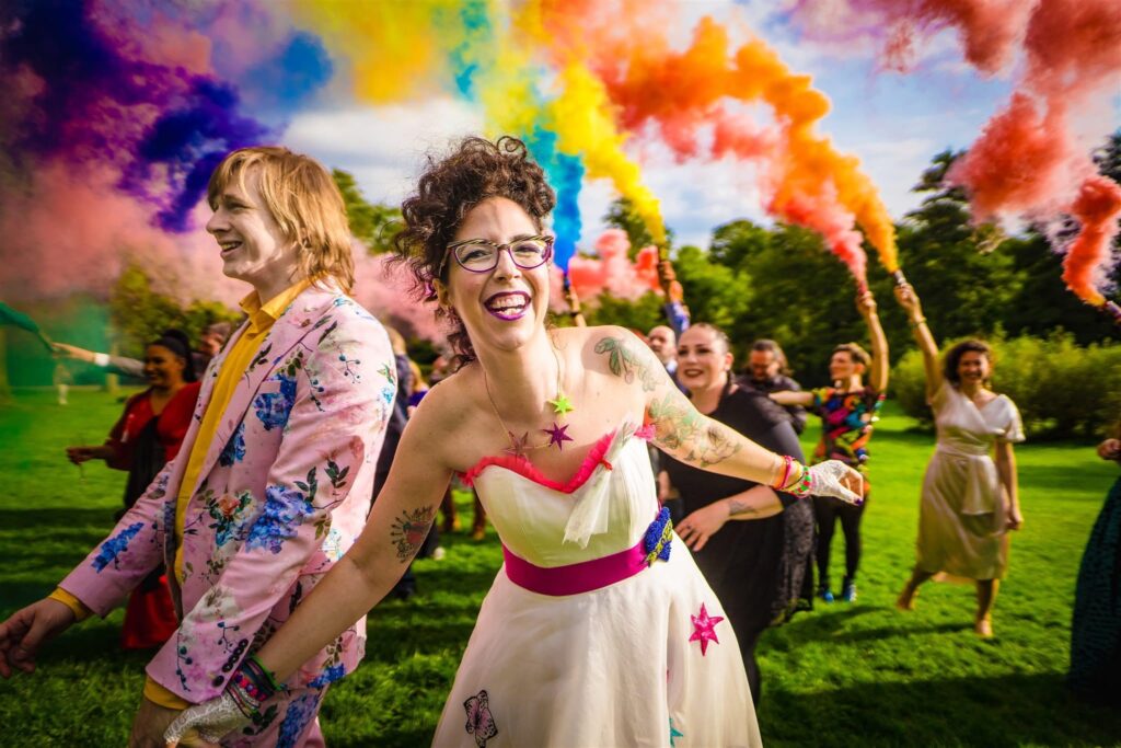 Colourful smoke bomb celebration