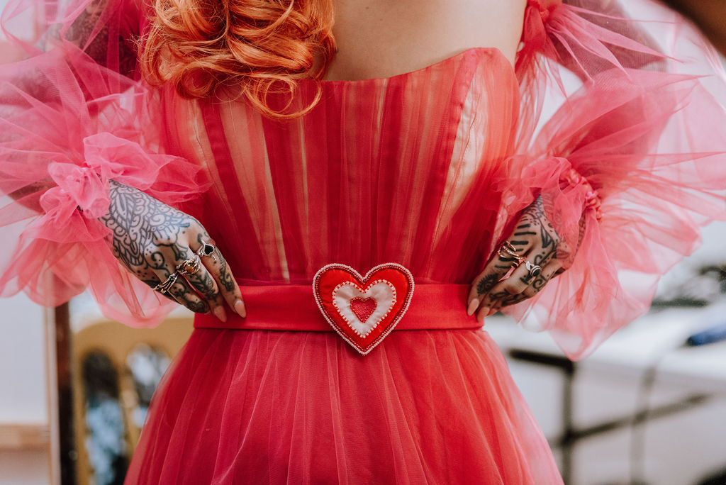 Red dress with heart belt