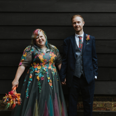 Couple with colourful wedding attire
